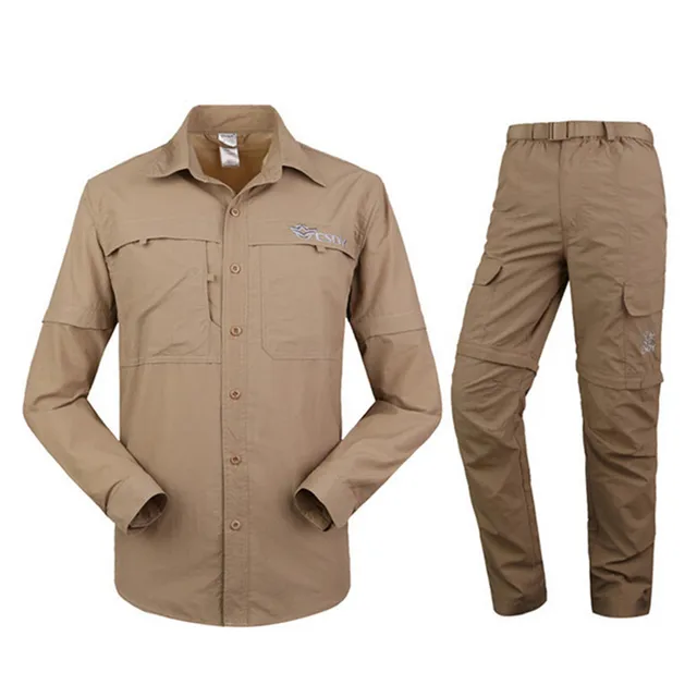men s outdoor sport mens long short sleeve shirt pant set removable two cut