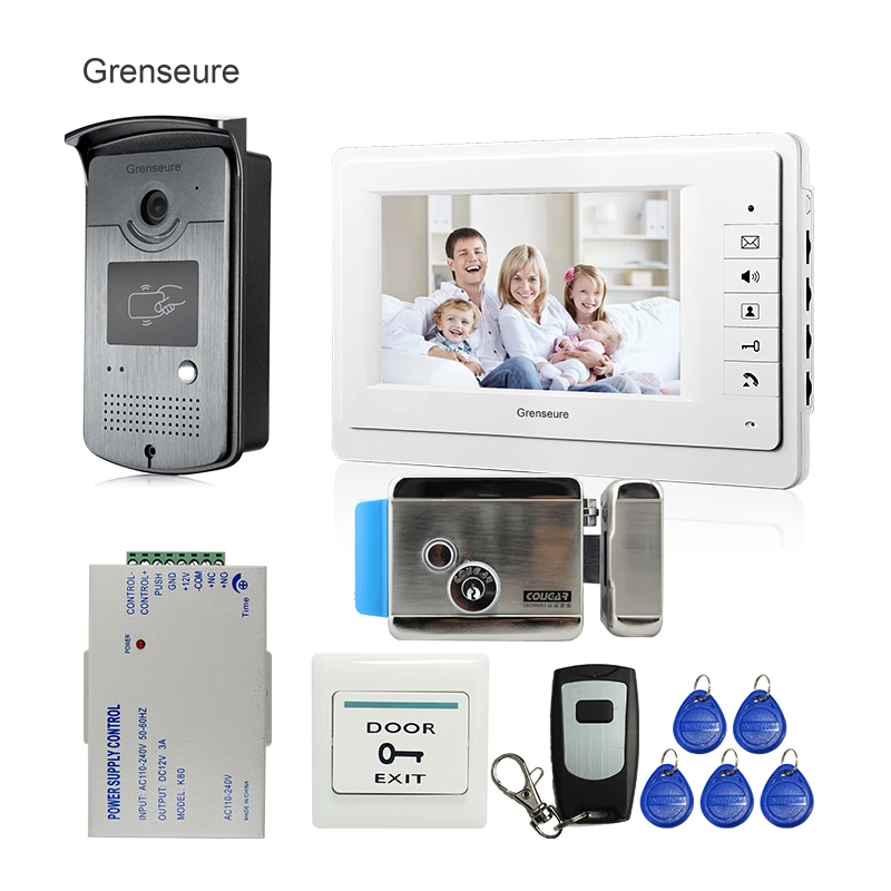 

Free Shipping Brand New Apartment 7" Video Intercom Door Phone System RFID Reader Camera + Electric Door Lock In Stock Wholesale