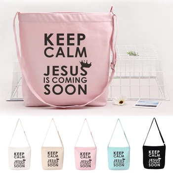 

Keep calm Shoulder Bag Funny Literature and art Jesus is comming Canvas School Large Capacity Shoulder Bag Fashion Casual Bag