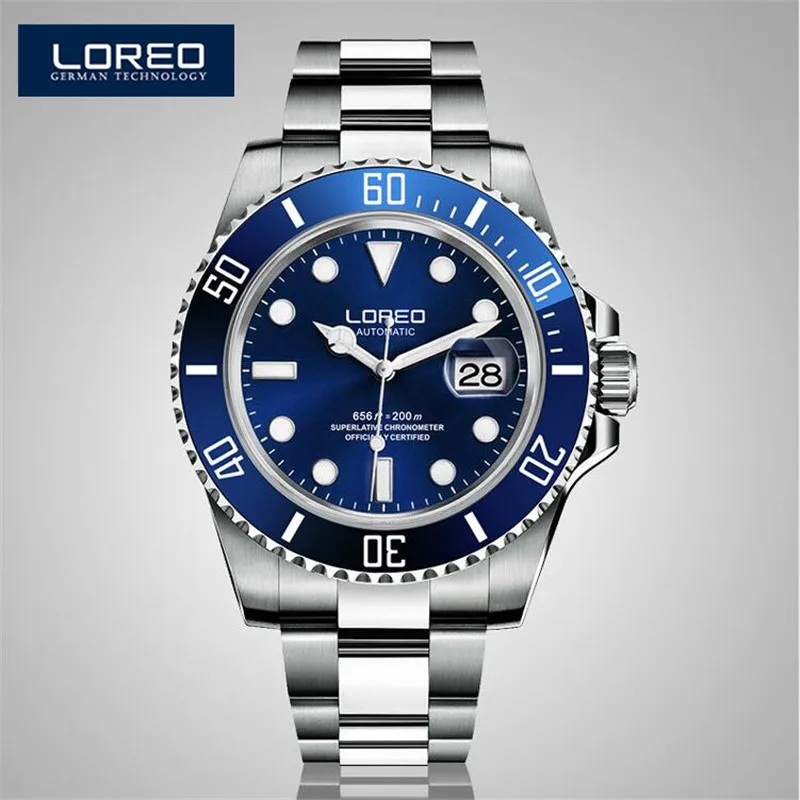 

LOREO Aliexpress Top Brand Men's Automatic Mechanical Watch Stainless Steel Strap Date Calendar Sub-Dial SPORTS DESIGN K27