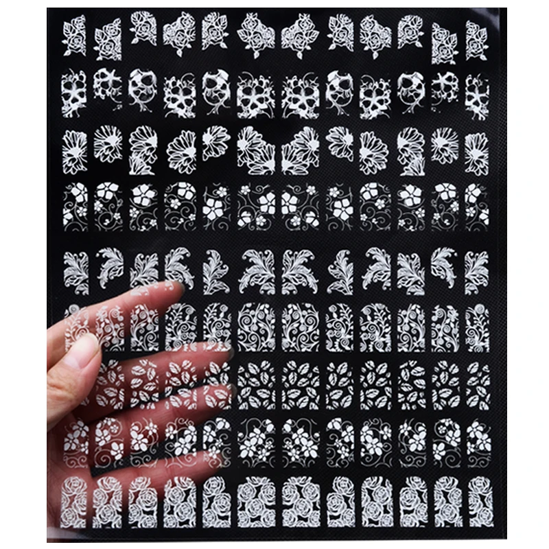 New 3d White Nail Stickers Decals,108pcs/sheet Mix Stylish Design Charm