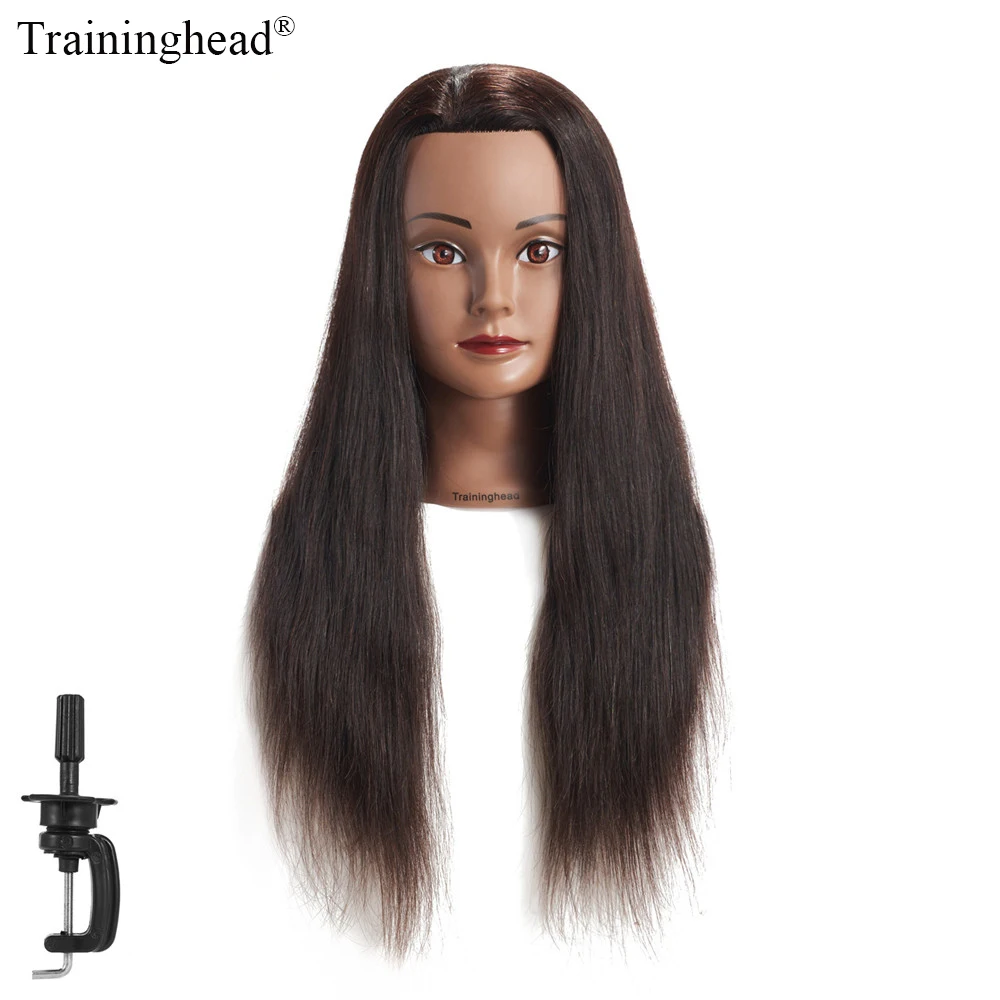

Traininghead 24"-26"Mannequin Head 100% Human Hair Hairdresser Training Head Manikin Cosmetology Doll Head(Clamp Stand Included)