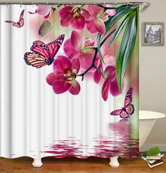 Бабочка, любовь, цветок печати Водонепроницаемый душевая занавеска из полиэстеровой ткани ванна Шторы занавеска для ванной