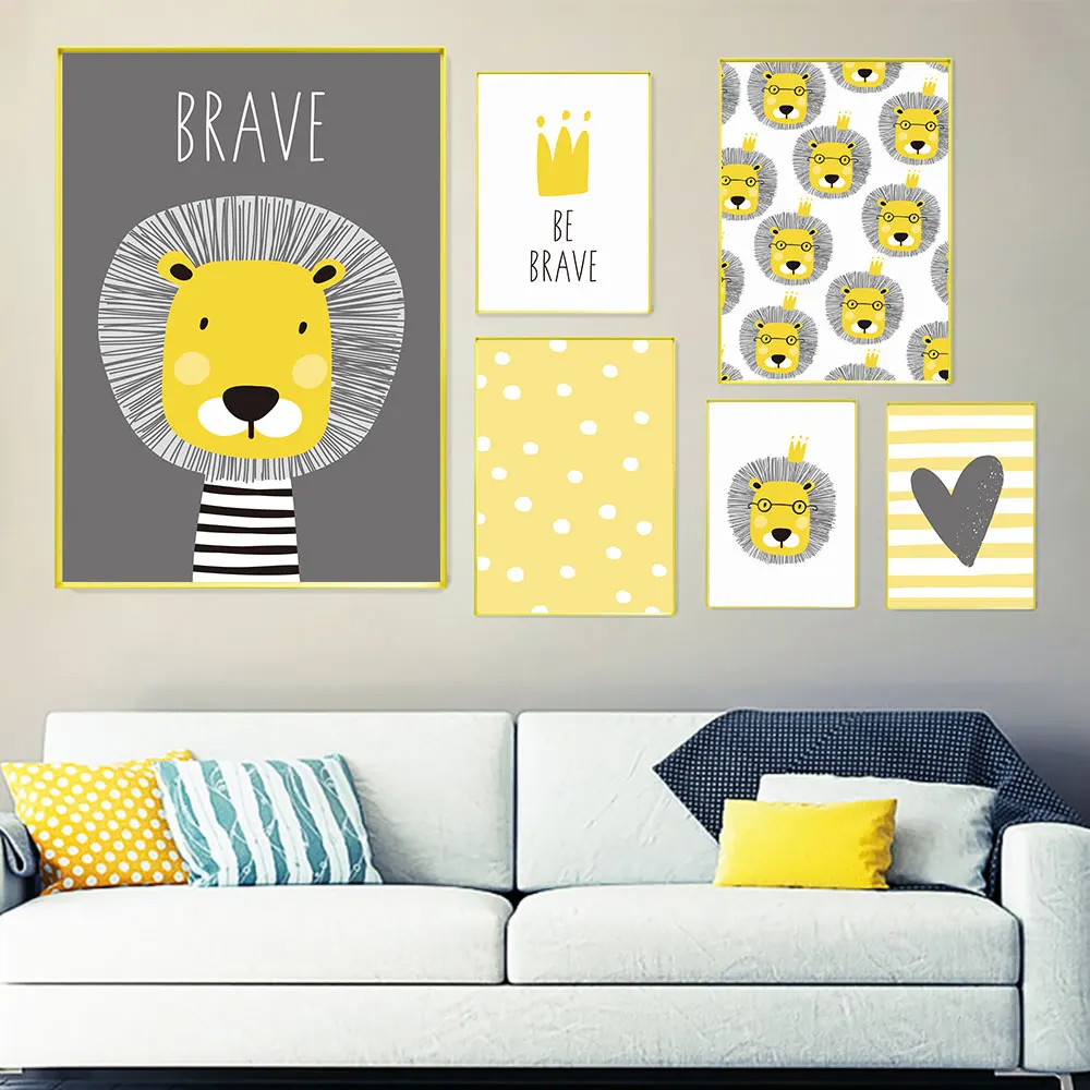 

Yellow Lion Canvas Painting Cartoon Animals Poster Nordic Posters And Prints Nursery Wall Art Pictures Baby Room Decor Unframed