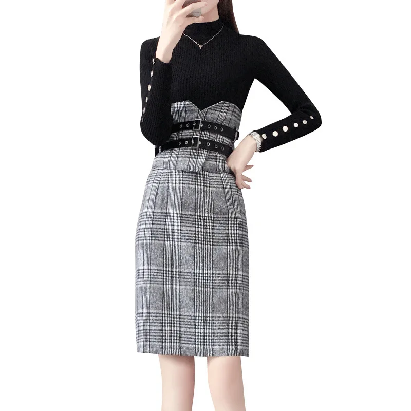 

modis Set women's 2 sets of autumn and winter new fashion temperament knitted sweater+ mini skirt two-piece clothes women set