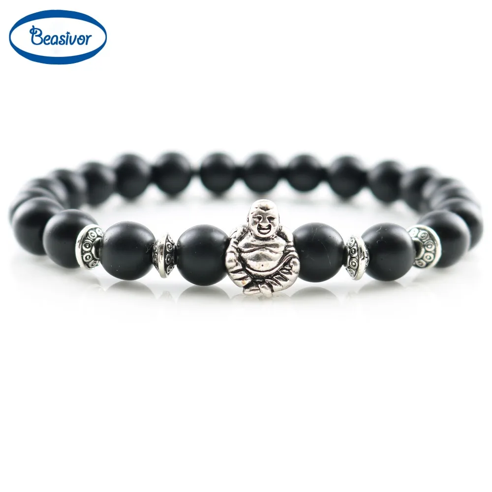 

Mala Bracelets Laughing Buddha Lucky Charm Bracelets & Bangles Onyx Stones beads Women Fashion Jewelry Men