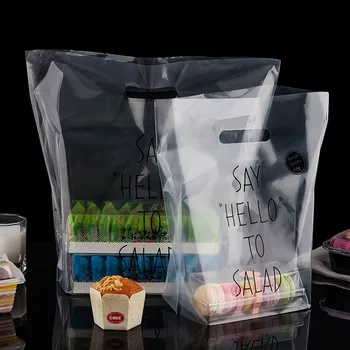 

50Pcs Fast Food Box Plastic Gift Bag Favor Food Boutique salad Clear Gift Packaging Plastic Shopping Bags With Handle