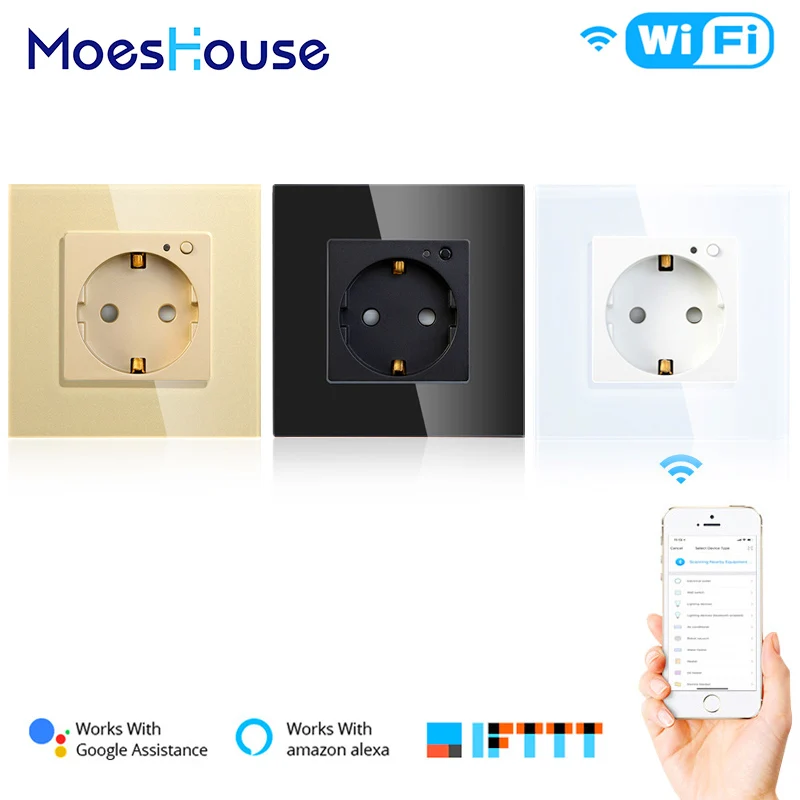 

EU WiFi Smart Wall Socket 16A Outlet Glass Panel Gemany Smart Life/Tuya Remote Control Works with Amazon Echo Alexa Google Home