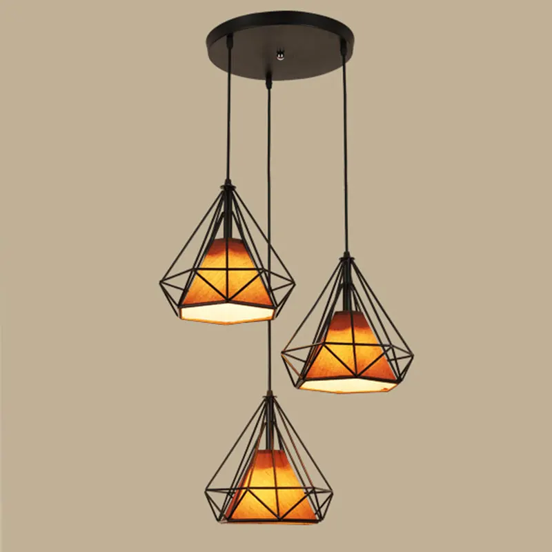

Nordic modern simple restaurant pendant lights creative tri-head loft lamp art diamond iron art bar lamp decoration 055