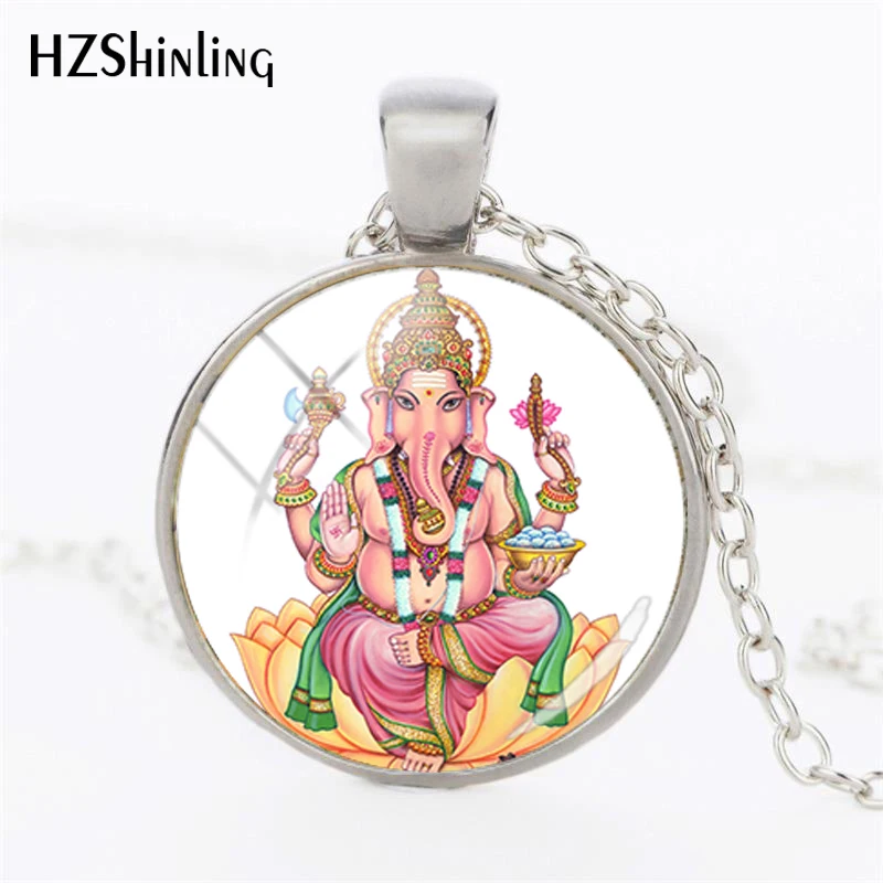 HZSHINLING Lord Ganesh Ganesha индуистский слон ожерелье индуистский Ганеш ювелирные изделия изображение ожерелье со стеклянной подвеской ожерелье - Окраска металла: 2-1