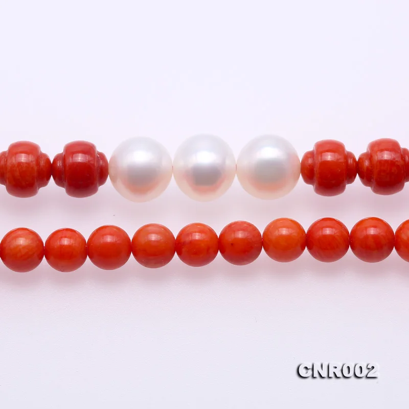 JYX высокое качество 5-5,5 мм красный круглый коралл ожерелье с белым чокер с жемчугом подвеской воротник элегантные женские ювелирные изделия 1" подарок ручной работы