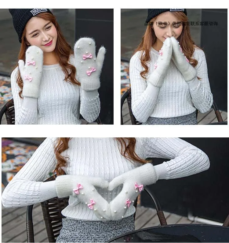 GLV918 Women thick cartoon rabbit fur winter outdoor font b gloves b font