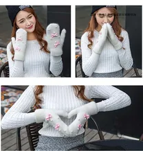 GLV918 Women thick cartoon rabbit fur winter outdoor font b gloves b font