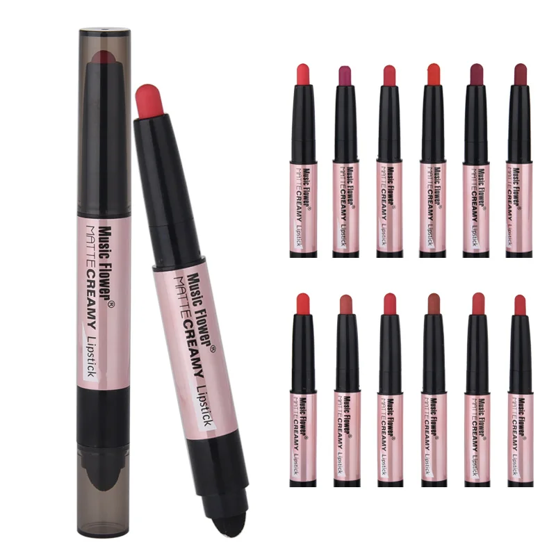 Music Flower 12 Colors Available Matte Creamy Lipstick Set Cosmetics Make up Nourish Lasting Lip Pencil With Air Cushion Spongy |