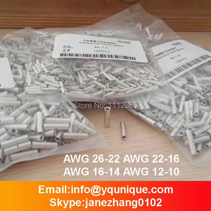 

400pcs Mix type 26-10 AWG BN0.5 BN1.25 BN2 BN5.5 UNINSULATED NON INSULATED BUTT CONNECTOR CRIMP TERMINAL WIRE BARE