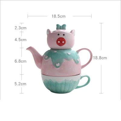 Керамический чайный сервиз домашний мультяшный чайник фильтровальный чайник чайный набор с чашками Милая подглазурная краска для животных керамический чайный сервиз чайник чашка подарок - Цвет: 1