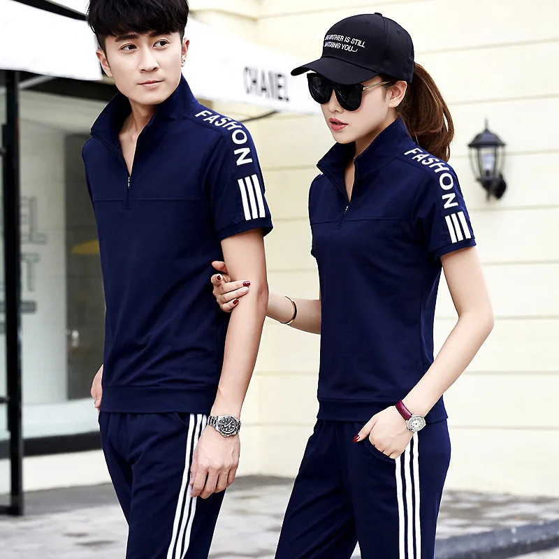 

Men Sportswear Women Tracksuit Short Sleeve Tshirts Sweatshirts+pants Lovers Running Jogger Exercise Workout Outfit Casual Set