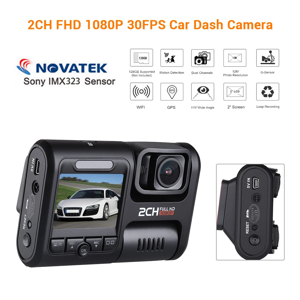 

Blueskysea Wifi dual lens dash cam car dvr Sony IMX323 video recorder wifi GPS dual camera full hd 1080P Novatek 96663 dvr carro