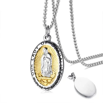 

Our Lady of Guadalupe Virgin Mary Pendant Necklace in Stainless Steel Medal for Men Women Jewelry Gift 24 inch
