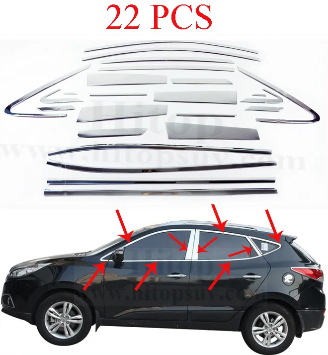 

new arrival window frame/cover/trim for Hyundai IX35,up+down+A pillar+B pillar+C pillar,total 22pcs,for 2010 - 2017