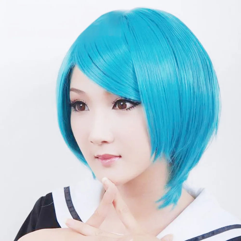 

Hatsune Miku Cosplay Anime Straight Wig Leek Green Gradually Becoming Dark Green Short Synthetic Hair for Hairpiece