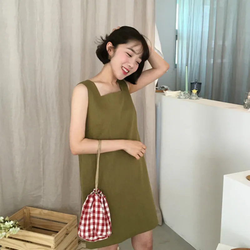 

Women Summer Green Tank Mini Dress Ladies Sleeveless Straight Vestidos Verano Slim Elegant Robe Femme Sukienki Vestiti Donna