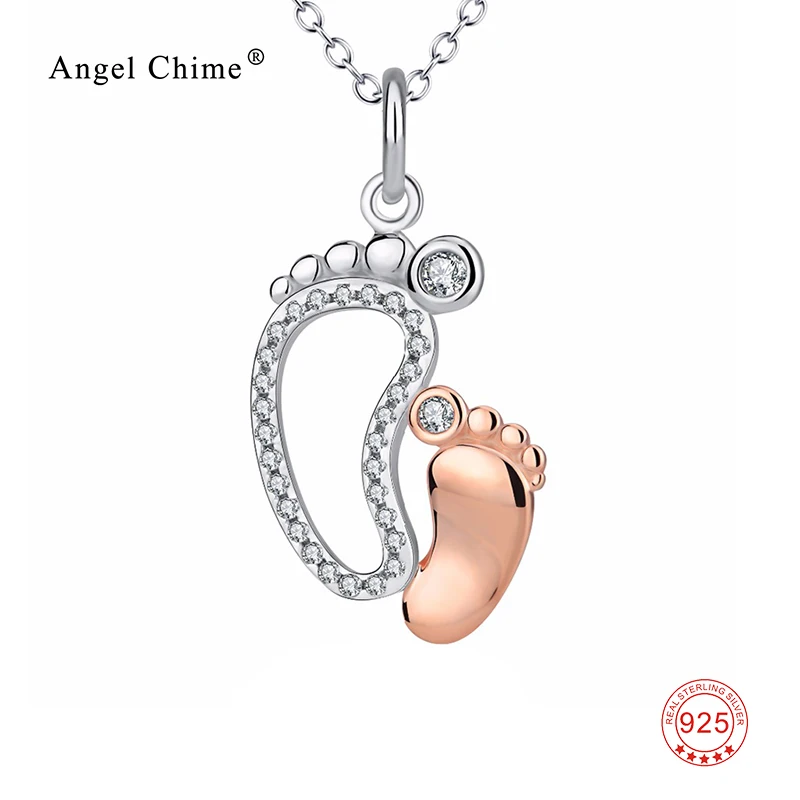 

925 Sterling Silver CZ Rhinestone Mother Baby Foot Pendants Necklaces For Women Fashion Jewelry Mother's Day Gifts