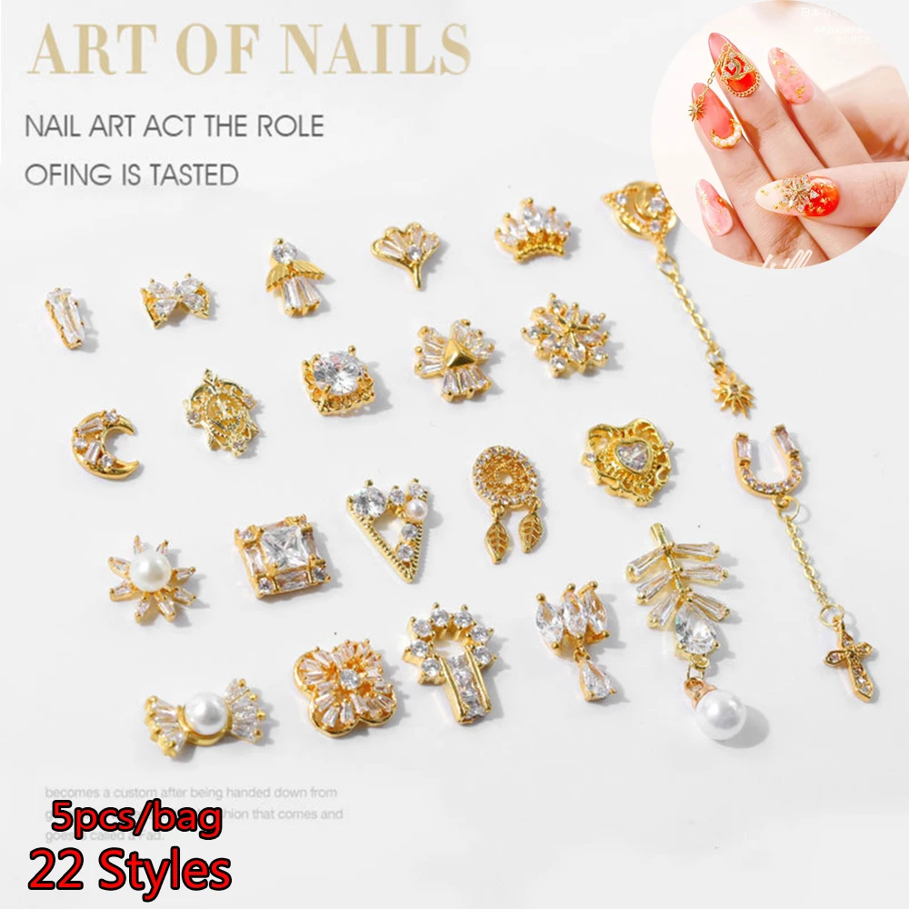 5 шт 3D Металлические циркониевые украшения для дизайна ногтей, японские украшения для ногтей, высокое качество, циркониевые хрустальные маникюрные циркониевые алмазные подвески