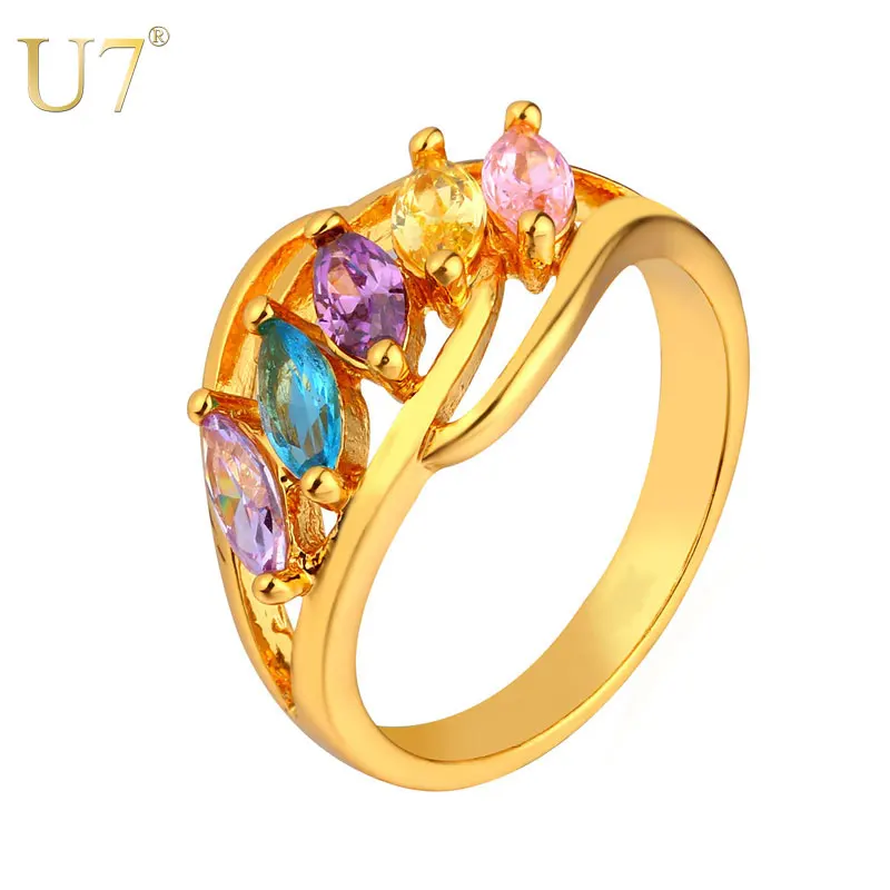 

U7 Hot Sale Brand Beautiful Crystal Rings For Women Gold/Silver Color Multicolour Ring Party Wholesale R436