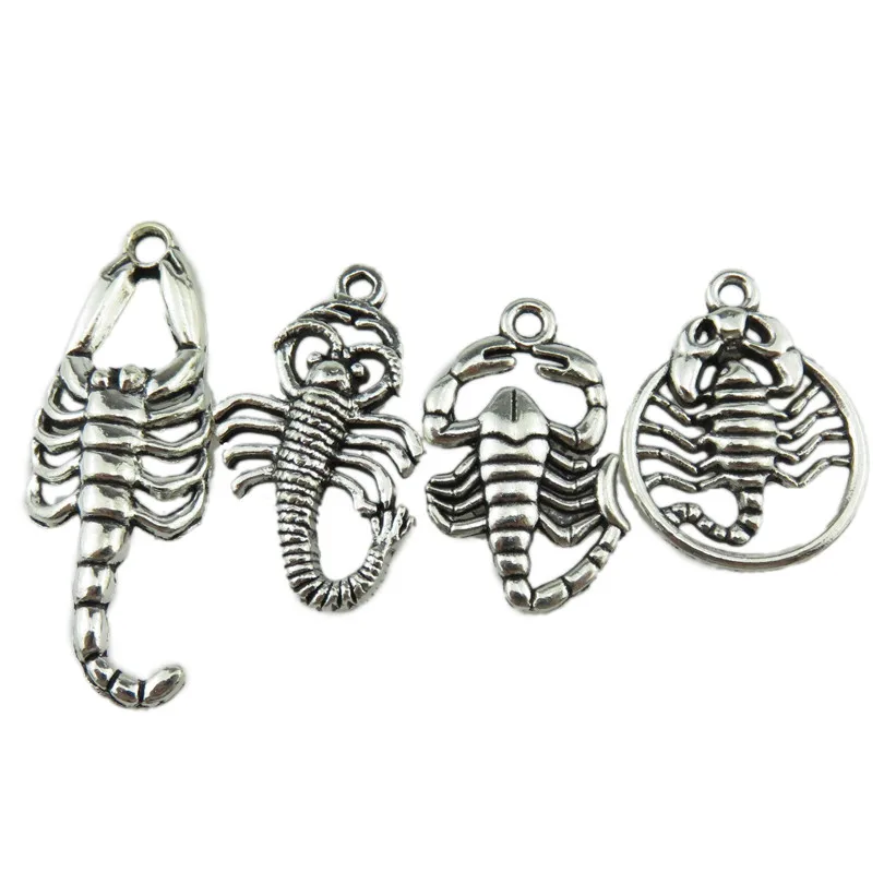 

4PCS MIX Vintage Silver Tone Alloy Punk Animal Toxicant Scorpion Scorpio Pendant