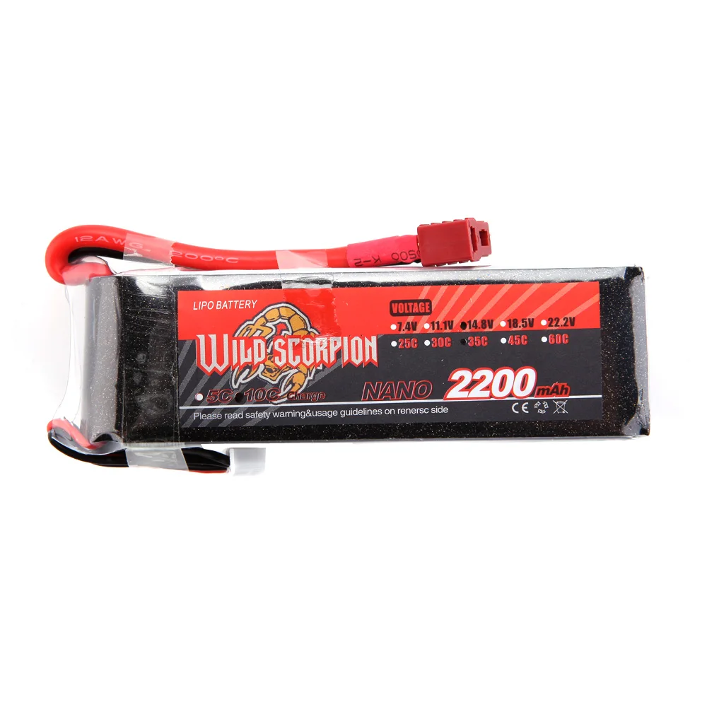 

Wild Scorpion 14.8V 2200mAh 35C MAX 45C T Plug Lipo Battery 4S for RC Car Airplane Helicopter Part