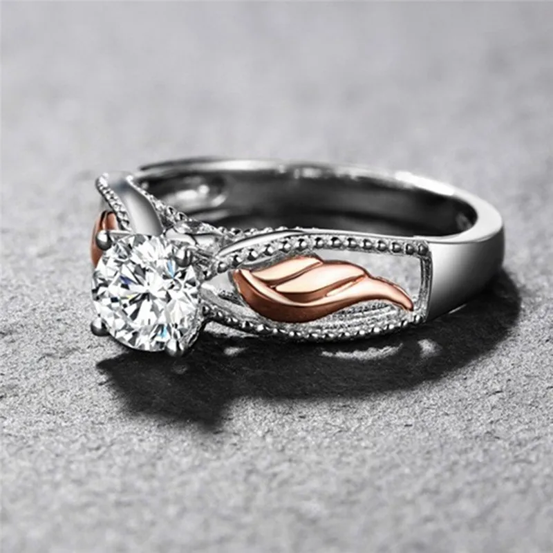 BOAKO New Four Claw CZ Wedding Rings Silver /Rose Gold Angel Wings Rings for Women Dropship bague acier inoxydable pour femme