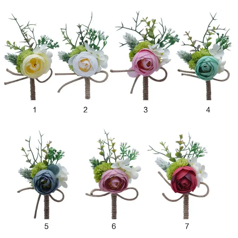 

1Pc Women Men Wedding Artificial Flower Brooch Bouquet Corsage Decoration Prom Boutonniere With Pin
