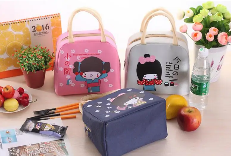 New Cute Girl Lunch Bag Large Package Thicker Thermal Insulation Bag Lunch Box Waterproof Oxford Children Food Lunch Picnic Bag