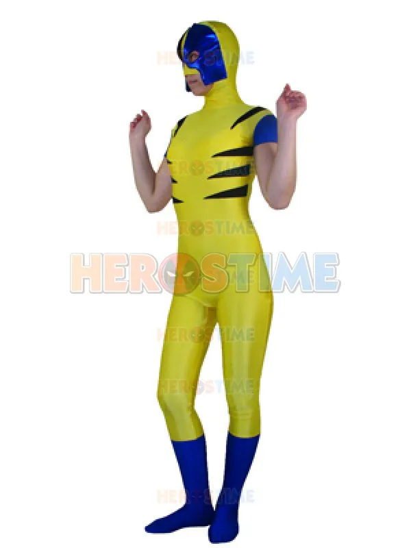 Blue and Yellow X Men Logan Superhero Costume Lycra Spandex Zentai
