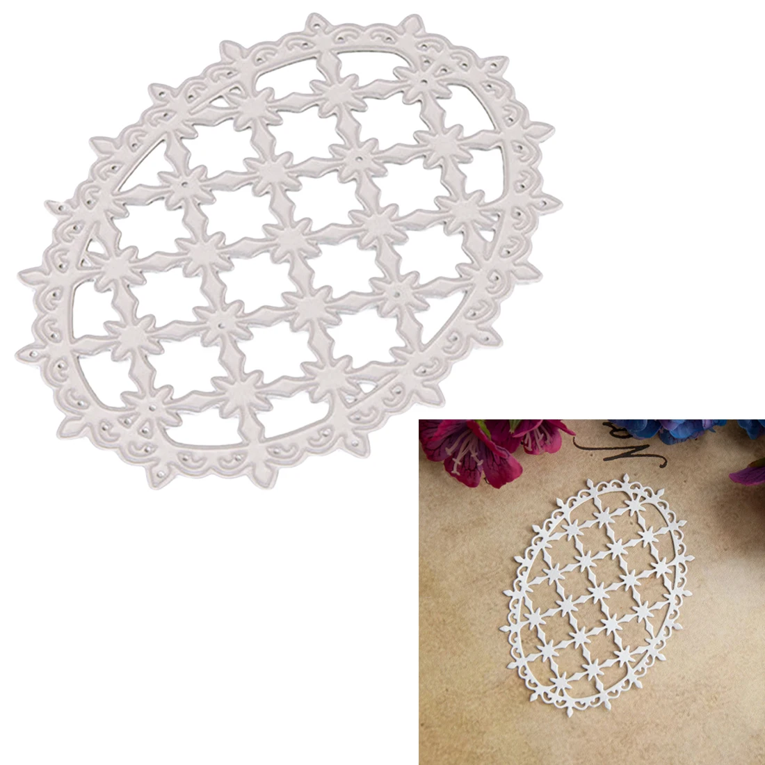

Flower Grid Background Ellipse Frame Metal Cutting Dies Stencils for Scrapbooking Paper Cards Photo Album Decoration Embossing
