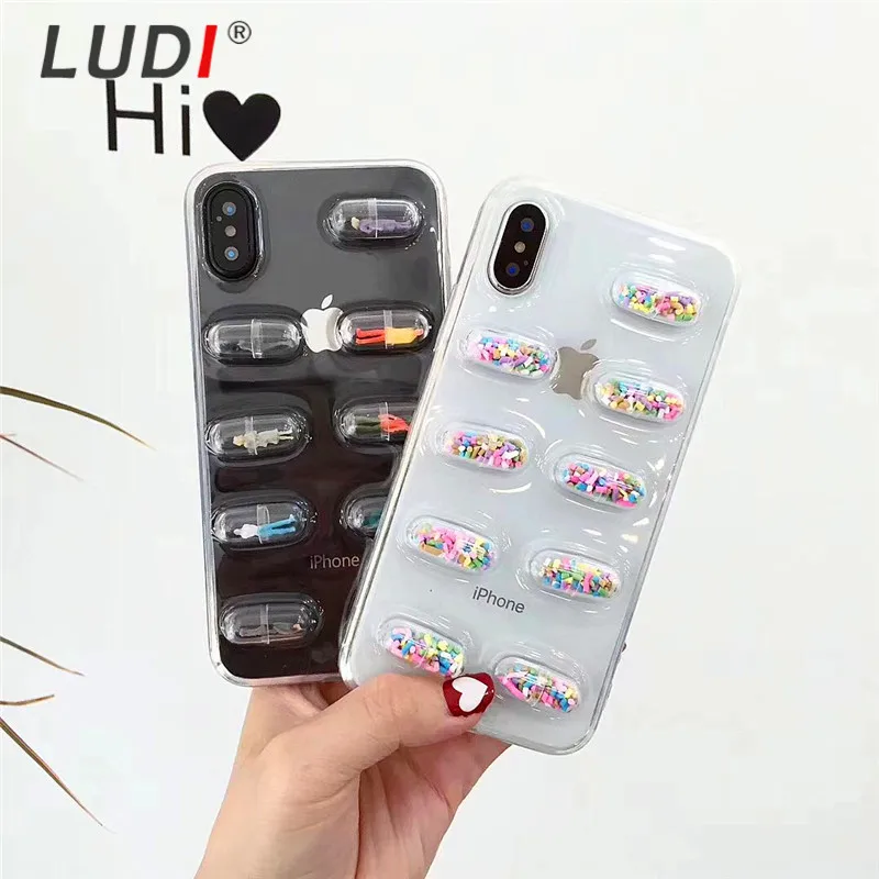 LUDI 3D Fun Cartoon Capsule Doll Phone Case For iphone X Case For iphone 6 6S 7 8 Plus Colorful Stereoscopic Clear Soft TPU Case1