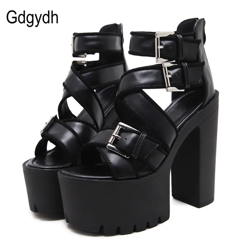 

Gdgydh Open Toe Black Sandals Woman Platform Shoes Thick Heels Sandals Brand Designer Sexy Soft Leather Women's Shoes Summer