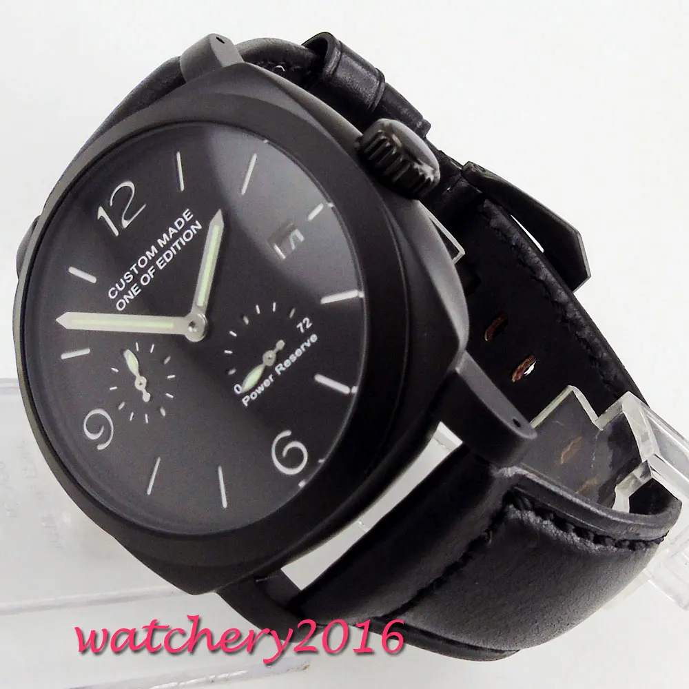

44mm parnis Black Dial PVD Coated Power Reserve Date Automatic Movement men's Watch