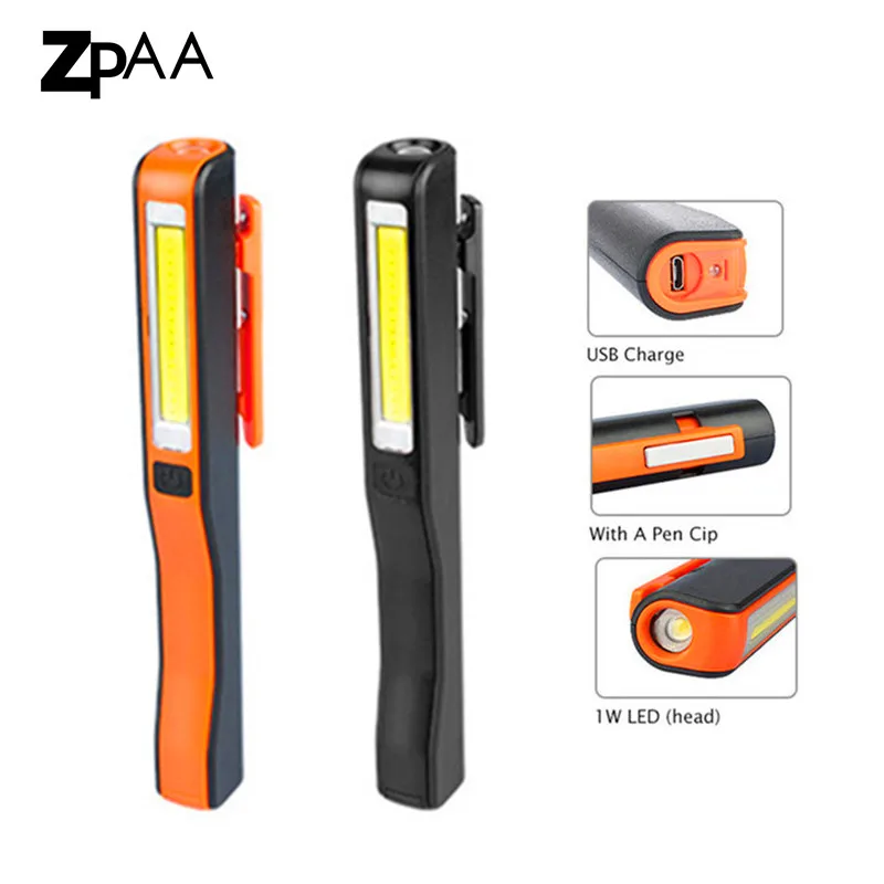 

2pcs COB+XPE LED Penlight Magnet USB Rechargeable Work Light With clip Flashlight Lamp Battery included for Camping Car Repair