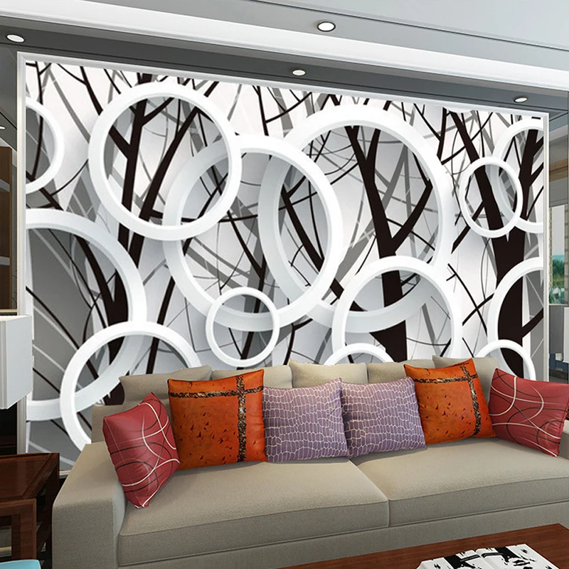 

Large Mural Custom Bedroom Living Room TV Background Circle Ring Fashion Simple Wallpaper Fabric Wall Paper 3D Stereoscopic