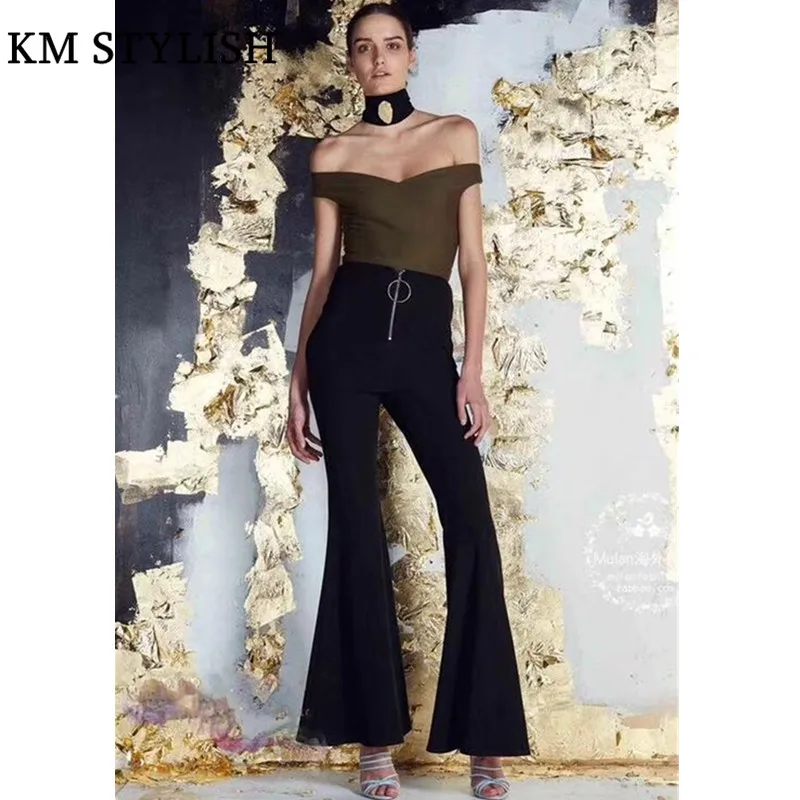 Cintura Negro Alta Pantalones Casuales Nueva De Flare Mujeres Slim 2018 Las wXq7an