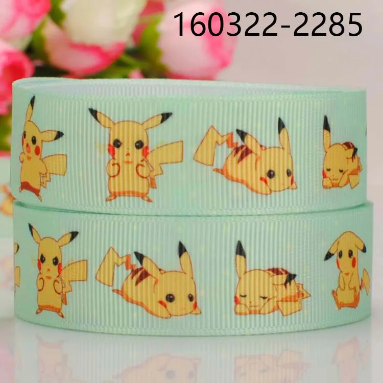 

5yards 7/8 " 22mm new hot small pikachu pattern printed grosgrain cartoon Pokemon ribbons