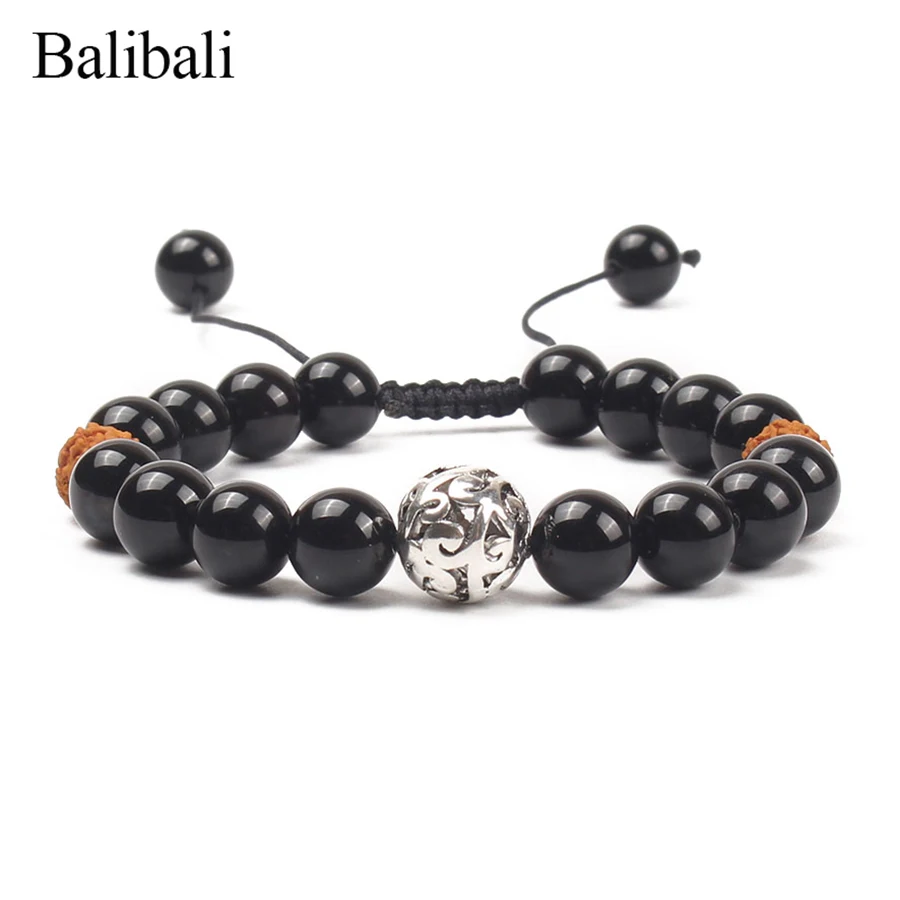 

Balibali Trendy Luster Strand Bracelet Natural Stone Rudraksha Beads Bracelets Metal Ball Charms Healing Balance Jewelry Femme
