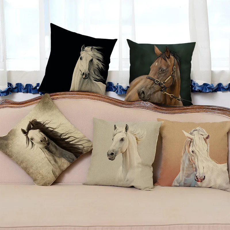 

Decorative Pillows Horse Cushion Cover 45x45cm Pillow Cover Home Sofa Decor Pillow Case Printed Housse De Coussin Funda Cojin