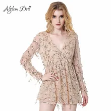 Alglam Puppe Pailletten Quaste Tiefem V-ausschnitt Mini Kleid Elegante Frauen Abendgesellschaft Sexy Club Vestido Hohe Taille S-XXL Netzkleid