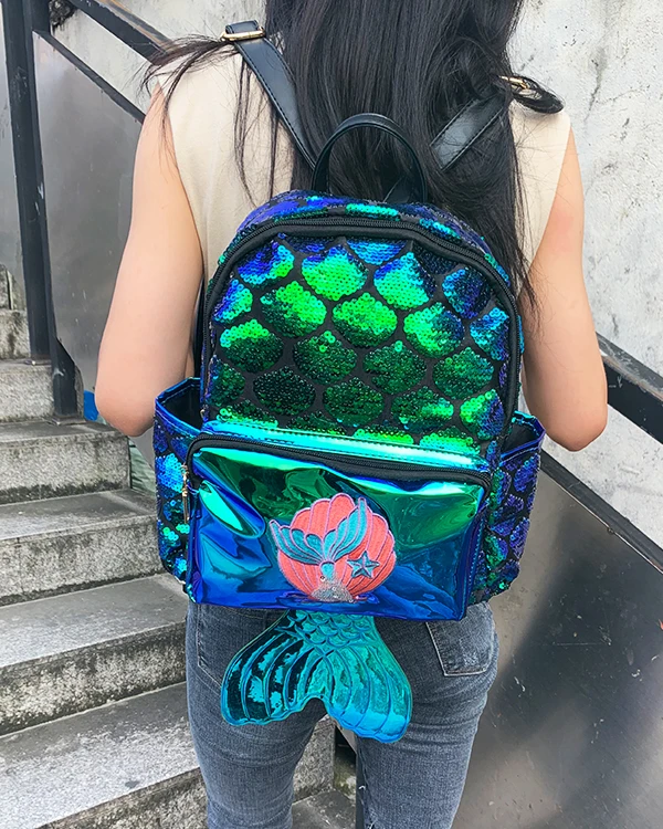 Ослепительная Мода градиентные блестки Русалочка рыбий хвост молодой девушки рюкзак сумка на плечо дамы молния Путешествия Рюкзак Школьная Сумка