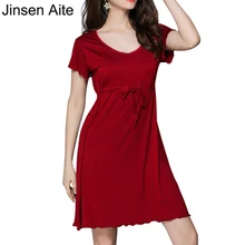 Женские новые ночные рубашки большого размера элегантные Модальные с поясом платья сексуальные v-образный вырез Летний стиль удобные рубашки для сна Горячие JS517