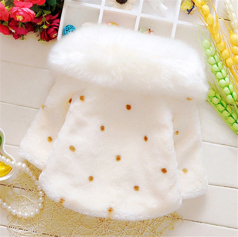 lovely Winter Baby Girls Fur Fleece Imitation Pearls Princess Outerwear warm Coat Lapel Collar Xmas Kids Infant Cloak Cape