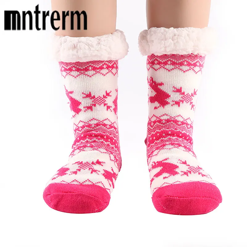 Mntrerm Стиль Утепленная одежда носки-тапочки, с изображением "Олень" Нескользящие зимние носки с кожаной подошвой носки высокого качества домашняя обувь, рождественские подарки